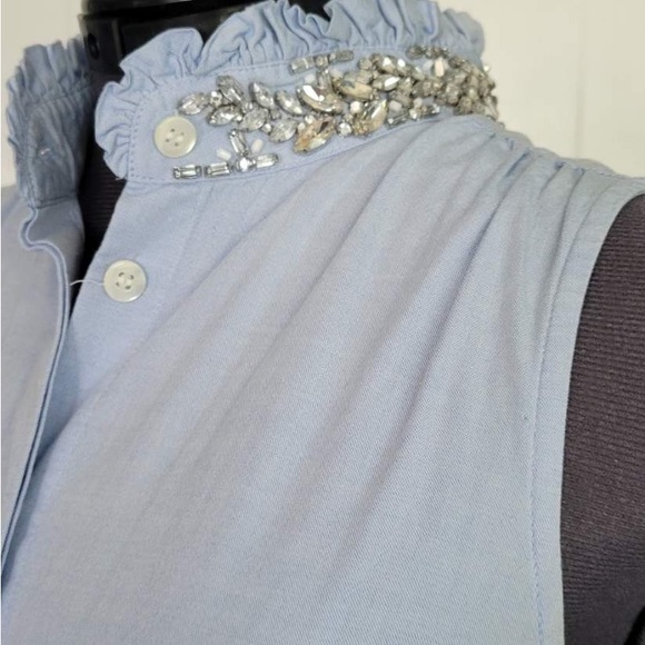J. Crew Women's Cotton Chambray Denim Short Sleeve Blouse Rhinestone Sz 00 - Picture 7 of 9